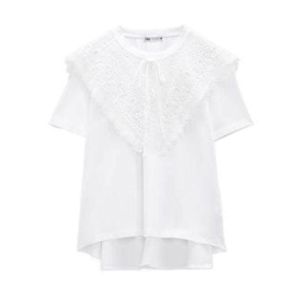 ZARA COMBINATION EMBROIDERED COLLAR TOP